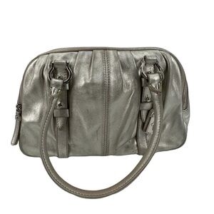 Cole Haan Silver Leather Zipper Top 3 Compartment Satchel Bag Purse Women's